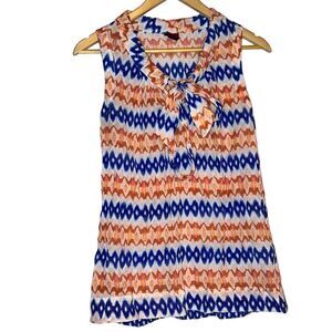WOMEN’S Medium ~ Merona ~ Tie Neck Tank ~ Blue & Coral ~ EUC